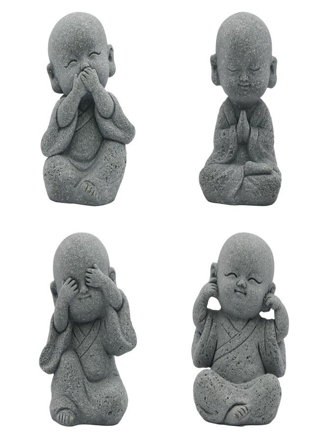 Wuyituart 4 Pcs Baby Buddha Statue Set 3 Inch Cute Sandstone Buddha Statue Feng Shui Decor for Good Luck, See no Evil Hear no Evil Speak no Evil Do no Evil - Image 1